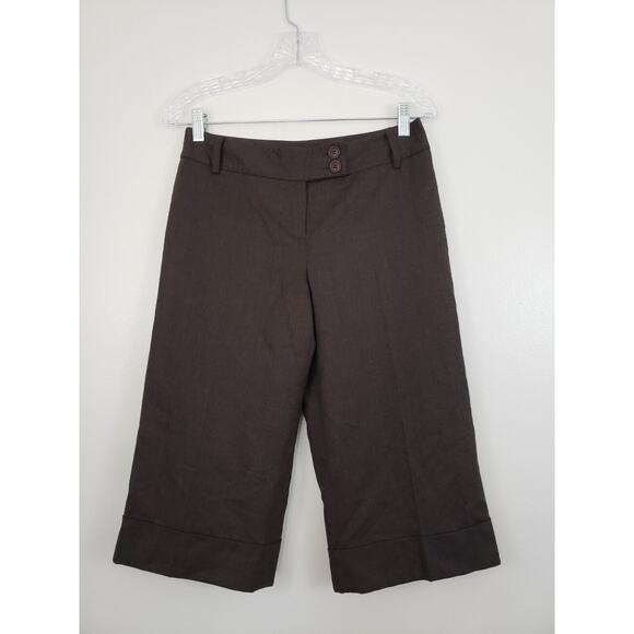 (J5) Ann Taylor Loft Ann Women's Petites Capri Pants Size 4P Wide Leg Browm Wool - Picture 1 of 7